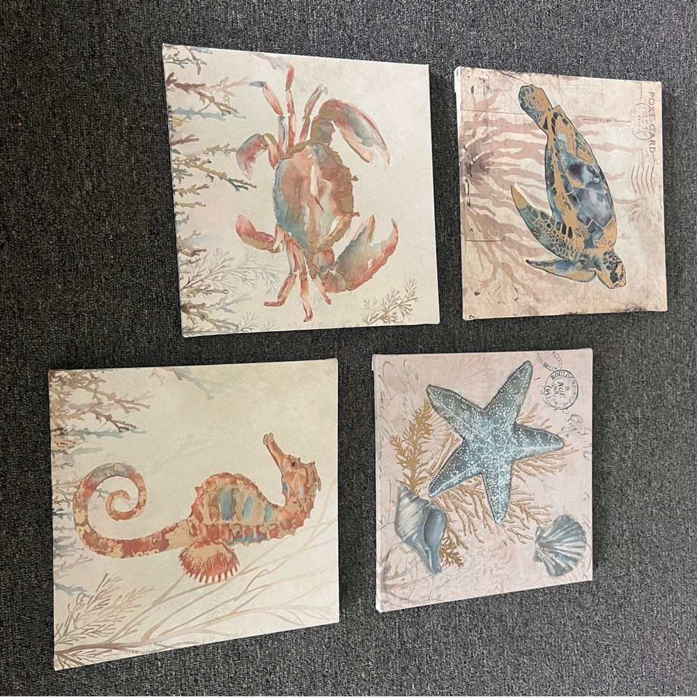 Set of 4 Coastal Marine Life Wall Art